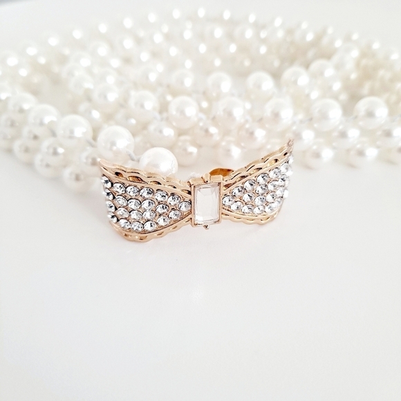 Pearl Bow Stretch Bridal event waist Belt Faux Pearls Feminine Coquette OS - Picture 4 of 10